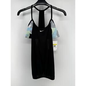 Nike Women's Black and Color Block Layered Loose Fit Racerback Tankini Top Small